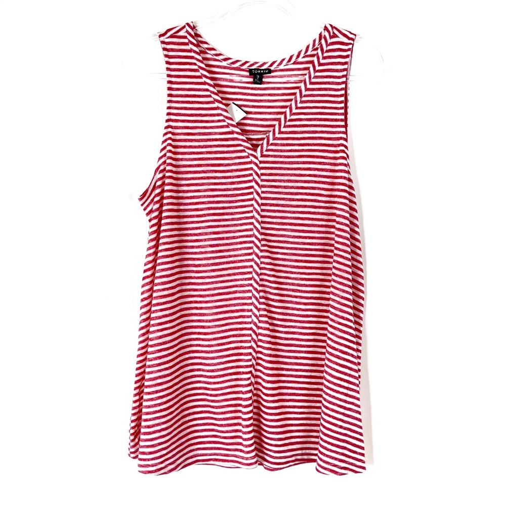 Torrid | Red & White Polyester Blend V-Neck Tank Top